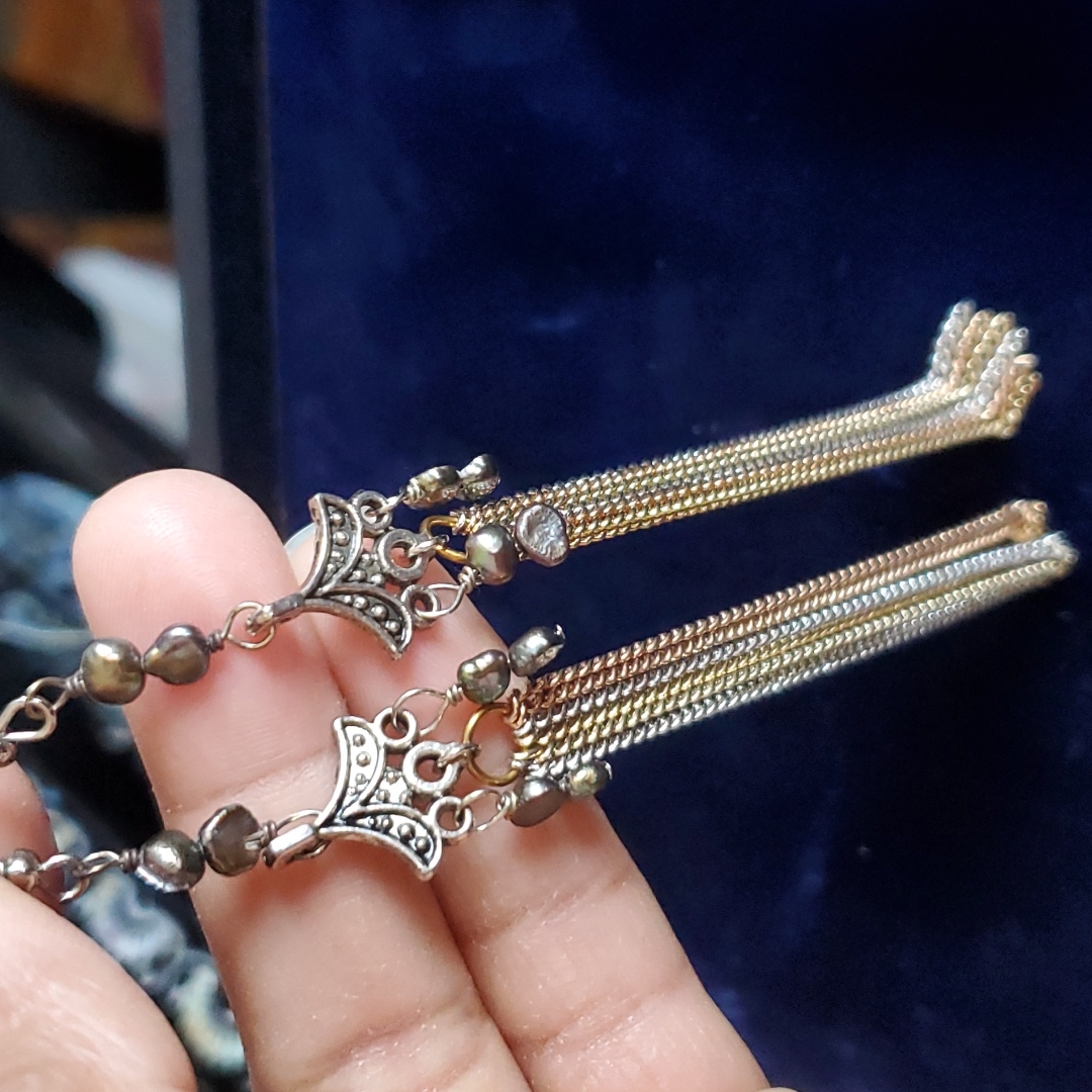 Pearl Silver & Chain Earrings.